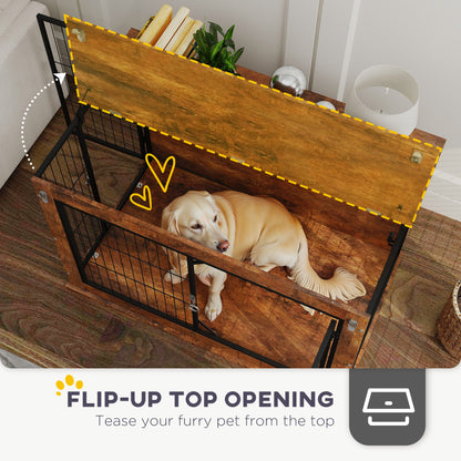 PawHut Dog Crate Furniture with Openable Top, Two Doors, for Large Dogs, Rustic Brown