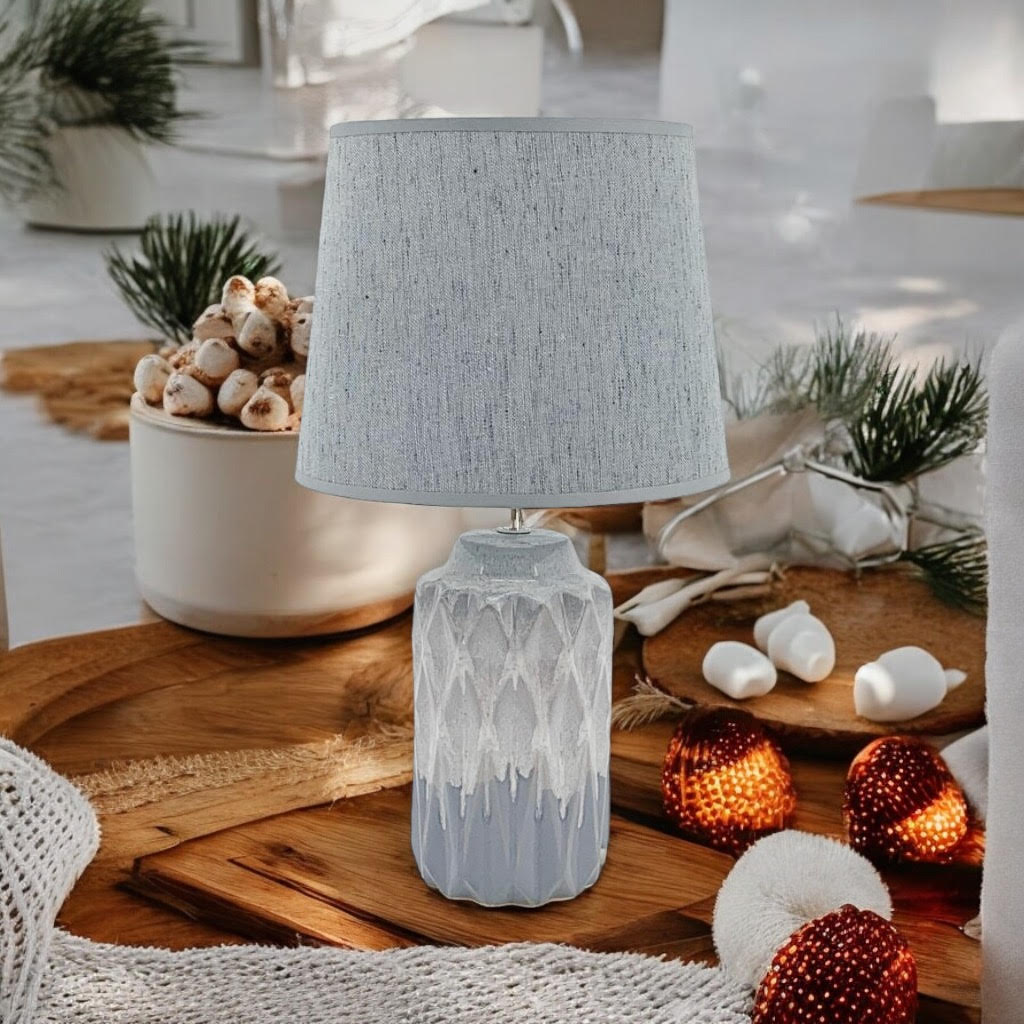 AcaciaHome Modern and Classic Cute Grey Two-Tone Ceramic Table Lamp with White Drum Shade - Perfect Stylish and Functional Hall Light for Living Room. Bedroom, and Office Decor (43CM)