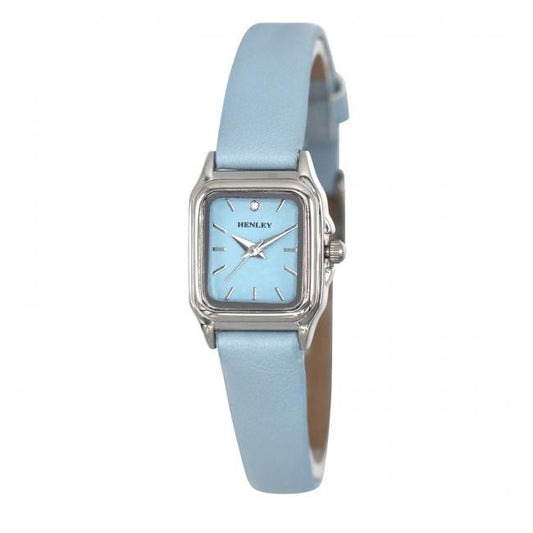Henley Ladies Petite Rectangular Dial Leather Strap Watch Blue H06181.6