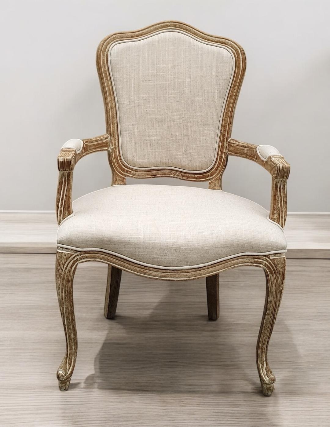 Louis French Country Style Dining Chair – Washed Oak Frame with Cream Linen Upholstery, Elegant High Back Design, Fully Assembled Comfortable Seating for Dining Room, Bedroom, or Décor (Cream)
