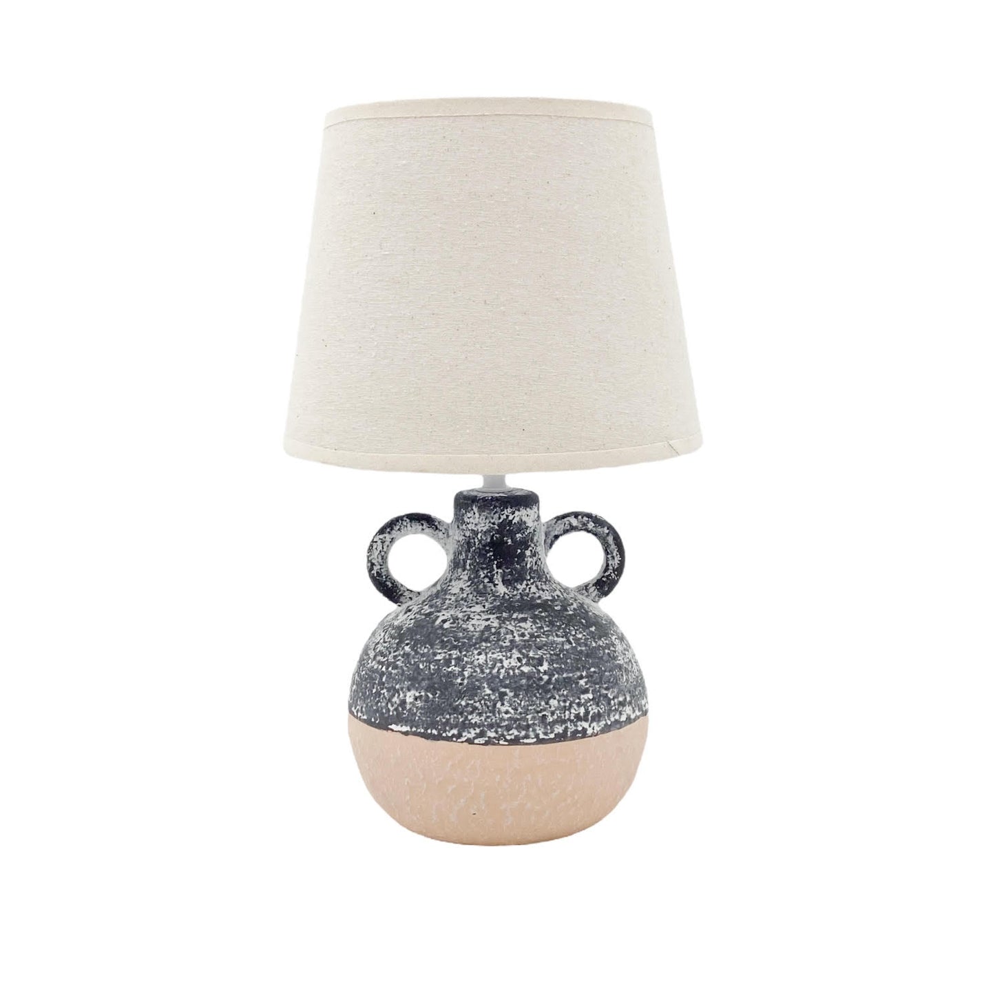 AcaciaHome Ceramic Table Lamp with Rustic Earthen Urn Base and 9" Drum Shade – Stylish and Durable Home Lighting Warm Cozy Ambiance for Bedroom, Living Room, Hallway, or Study (Table Lamp 38CM)