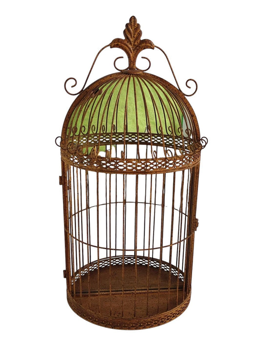 Durable Rustic Metal Bird Cage Wall Mirror 63cm Fleur De Lys Design Vintage-Style Garden Indoor & Outdoor Use Décor Perfect as a Decorative Mirror or Flower Display. Brown