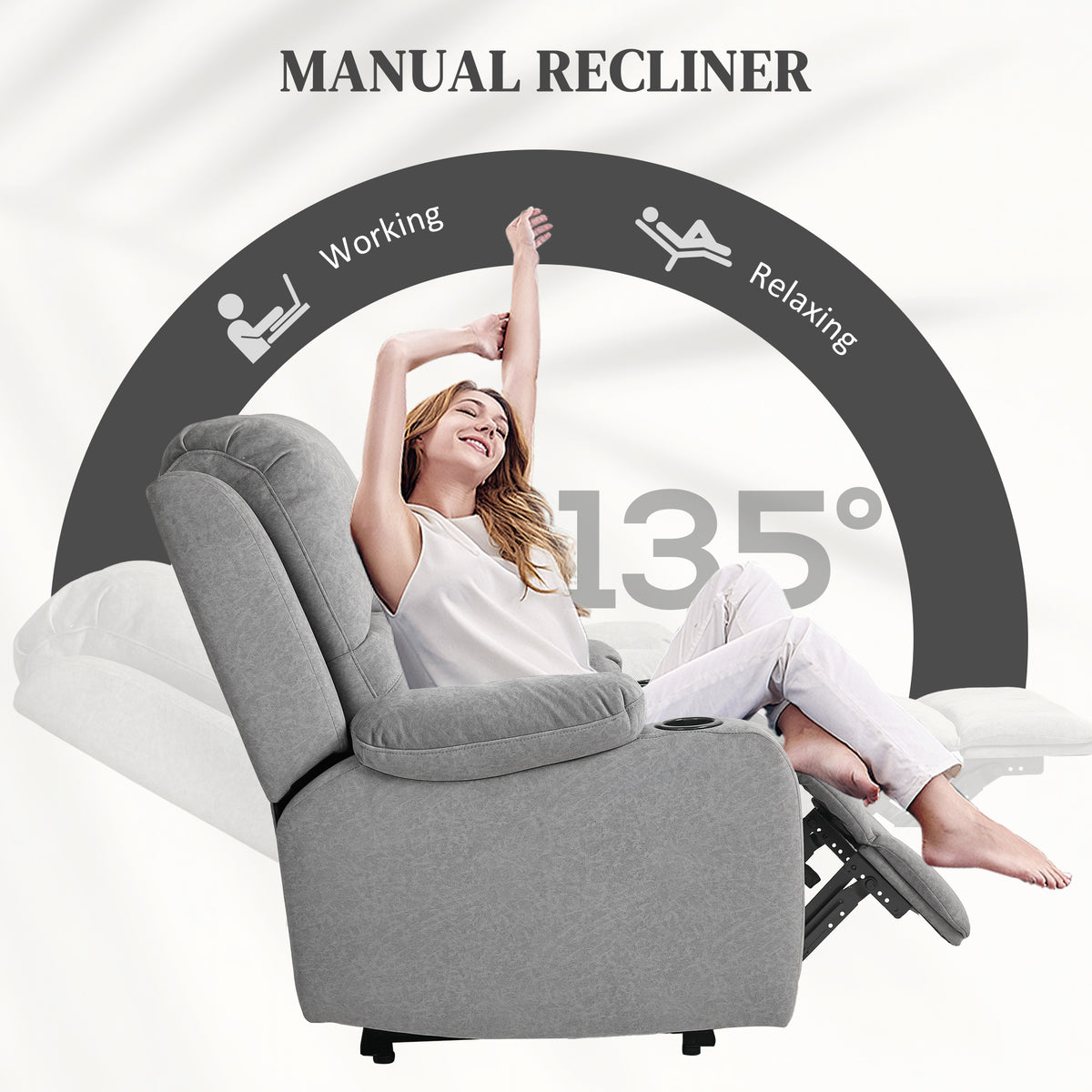 HOMCOM Microfibre Manual Reclining Armchair with 135° Recline Back and Footrest - Grey