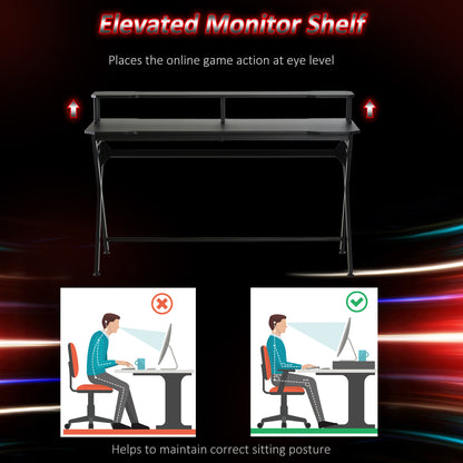 HOMCOM Gaming Desk Writing Racing Computer Table Workstation with Headphone Hook Curved Front Adjustable Feet for Home Office Use 140 x 60cm