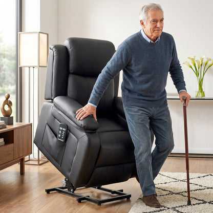 HOMCOM Riser and Recliner Chair with Vibration Massage, PU Leather Power Lift Chair for Elderly, Black