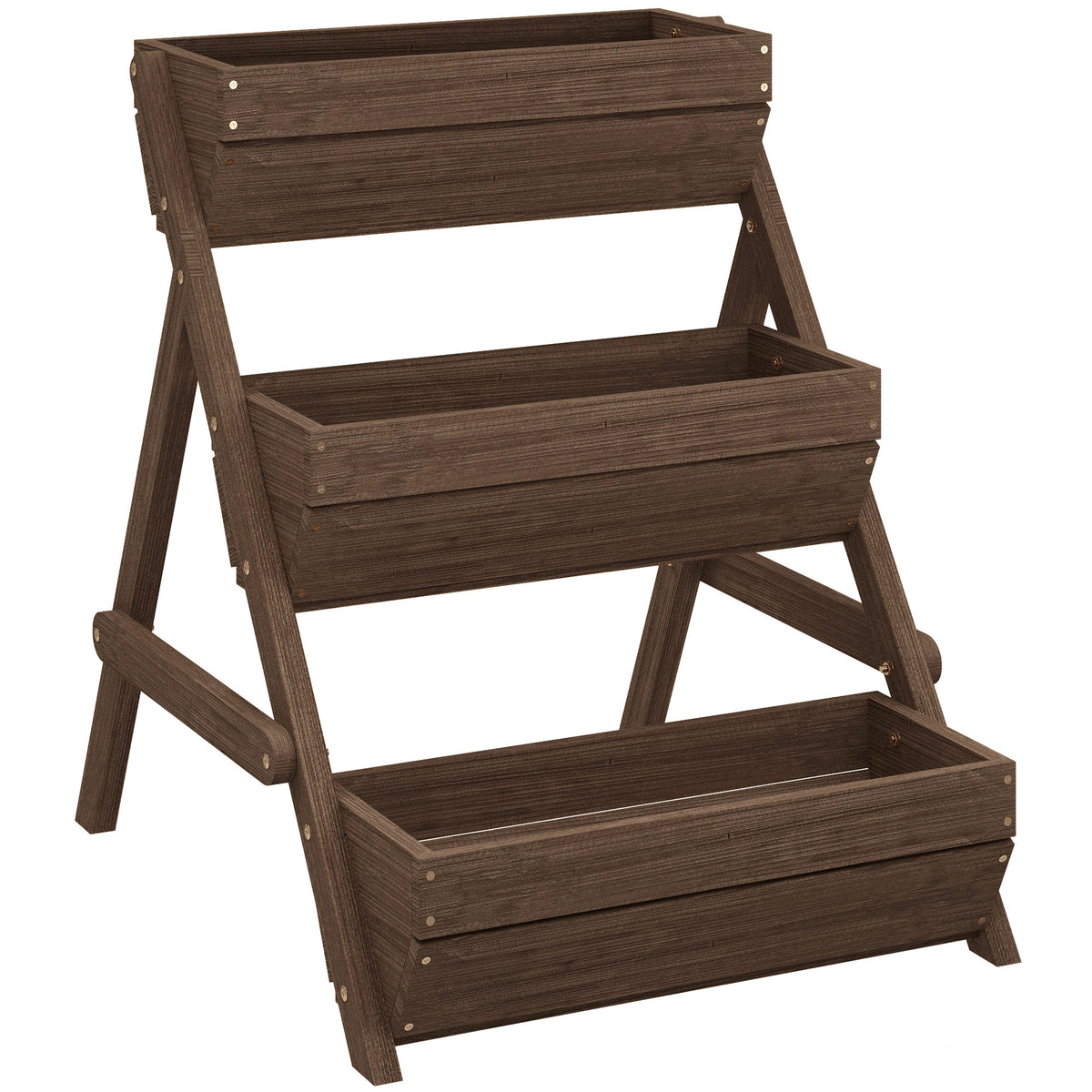 Outsunny 3 Tier Raised Garden Bed Wooden Elevated Planter Box Kit, 66L for Flower, Vegetable, Herb, 65x75x78cm, Tan