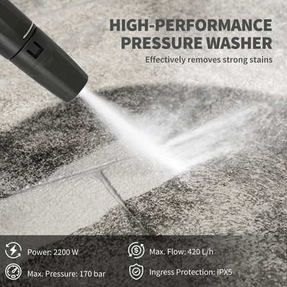 Outsunny 2200W High Pressure Washer, 170 Bar Pressure Washer with Adjustable Nozzle and 6M Hose, 33 x 31.5 x 80.5 cm, Yellow