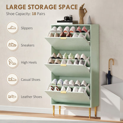 HOMCOM Elegant Three-Drawer Shoe Cabinet - Light Green