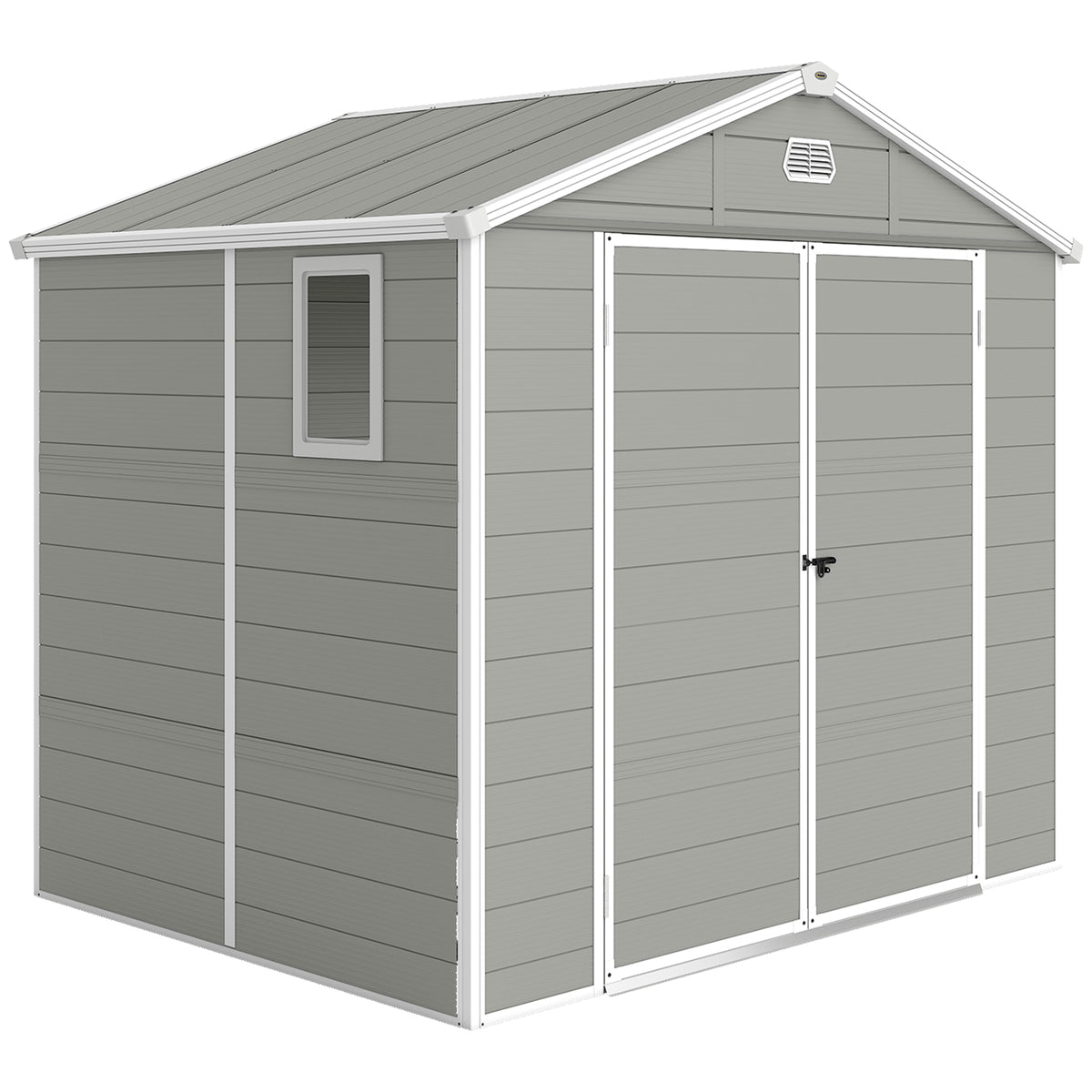 Outsunny 7.9ft x 6.2ft Aluminium Frame Rust Resistance Waterproof Shed, with Galvanised Foundation - Light Grey