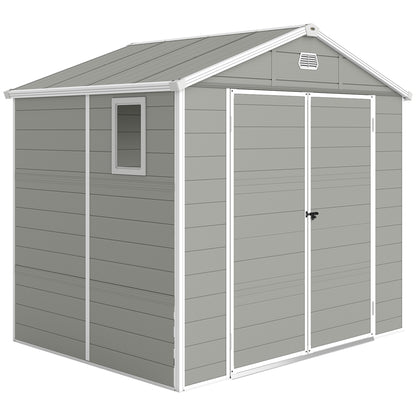 Outsunny 7.9ft x 6.2ft Aluminium Frame Rust Resistance Waterproof Shed, with Galvanised Foundation - Light Grey