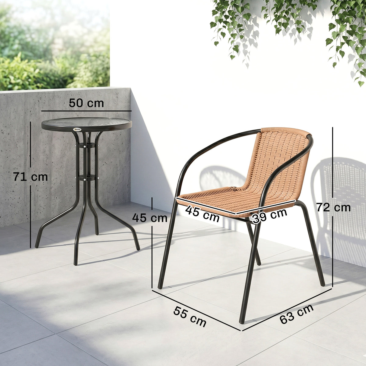 Outsunny 3 Pieces Rattan Bistro Set - Brown