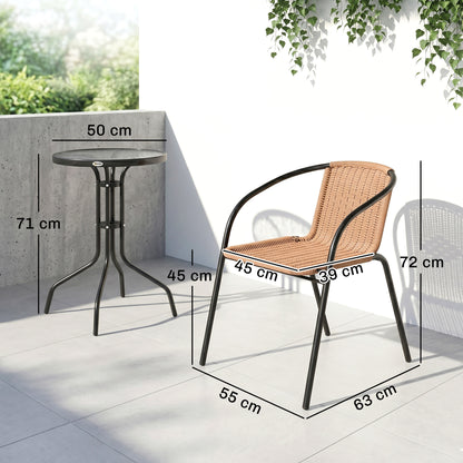 Outsunny 3 Pieces Rattan Bistro Set - Brown