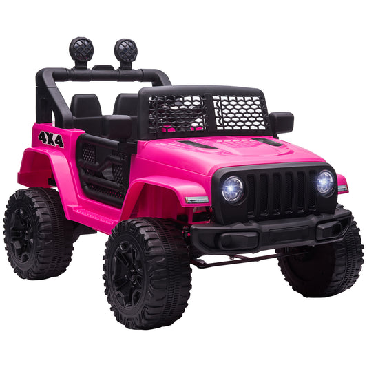 HOMCOM Kids Ride On Car, 12V Electric Cars for Kids with Parental Remote Control, 2 Motors, 4-Wheel Suspension, LED Lights, Horn, 3-5km/h, Battery Powered Ride On Toy for 3-6 Years Old Pink