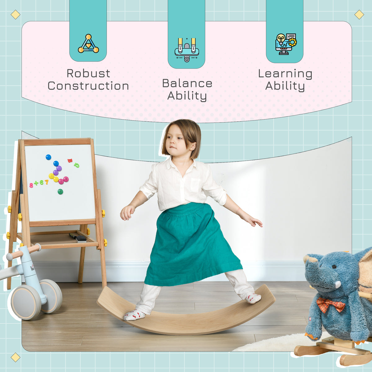 AIYAPLAY Wooden Balance Board for Children 3-8 Years Old, Natural Tone