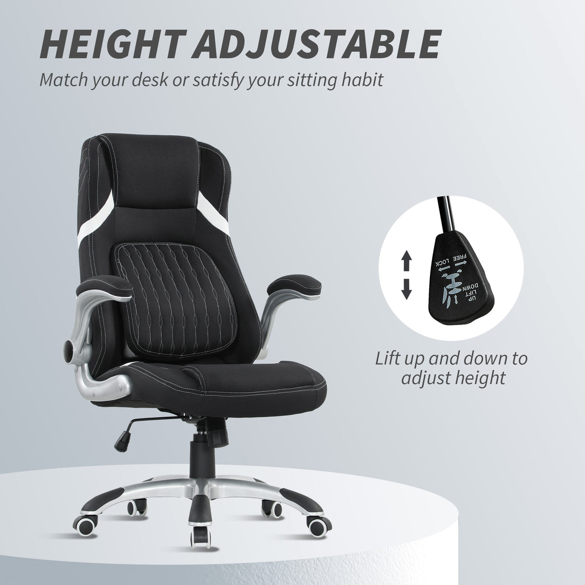 Vinsetto Linen-Look Office Chair, with Adjustable Height and Tension - Black