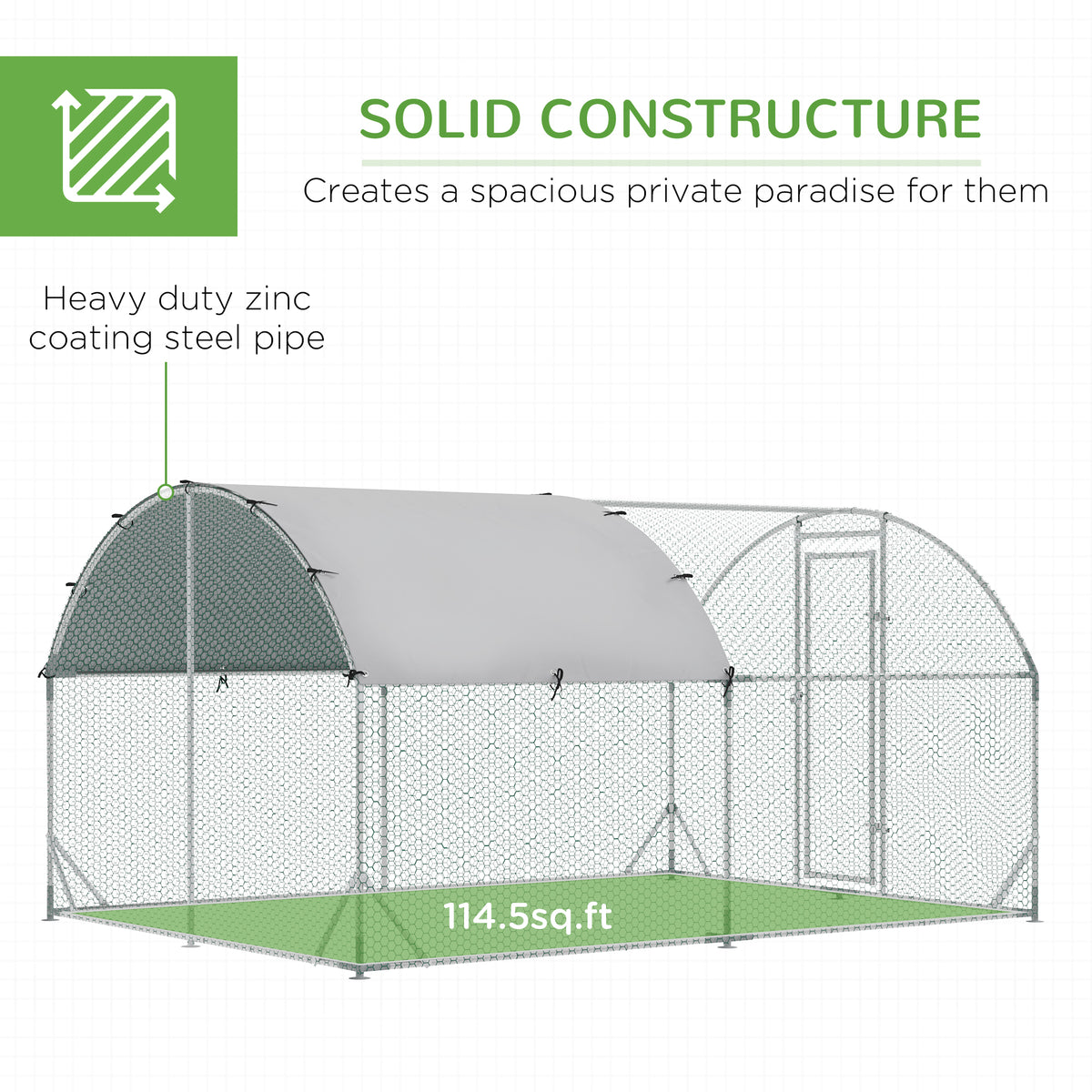 PawHut 2.8 x 3.8 x 2m Walk In Chicken Run Galvanised Chicken Coop with Water-Resist Cover, Silver