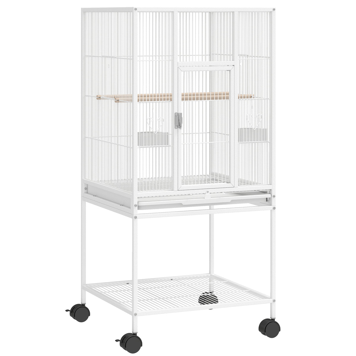 PawHut Bird Cage Detachable with Rolling Stand Parrot Cage with Storage Shelf White