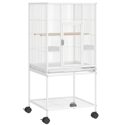 PawHut Bird Cage Detachable with Rolling Stand Parrot Cage with Storage Shelf White