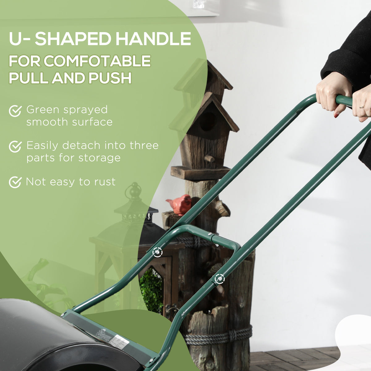 Outsunny φ50cm Steel Garden Lawn Roller Push Pull w/ Fillable Cylinder Water Sand Plug Lawn Flatten Seed Sow Rolling Drum w/ Handle