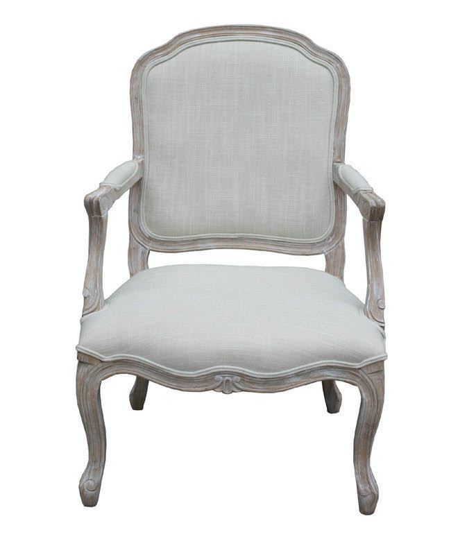 Louis French Country Style Dining Chair – Washed Oak Frame with Cream Linen Upholstery, Elegant High Back Design, Fully Assembled Comfortable Seating for Dining Room, Bedroom, or Décor (Cream)