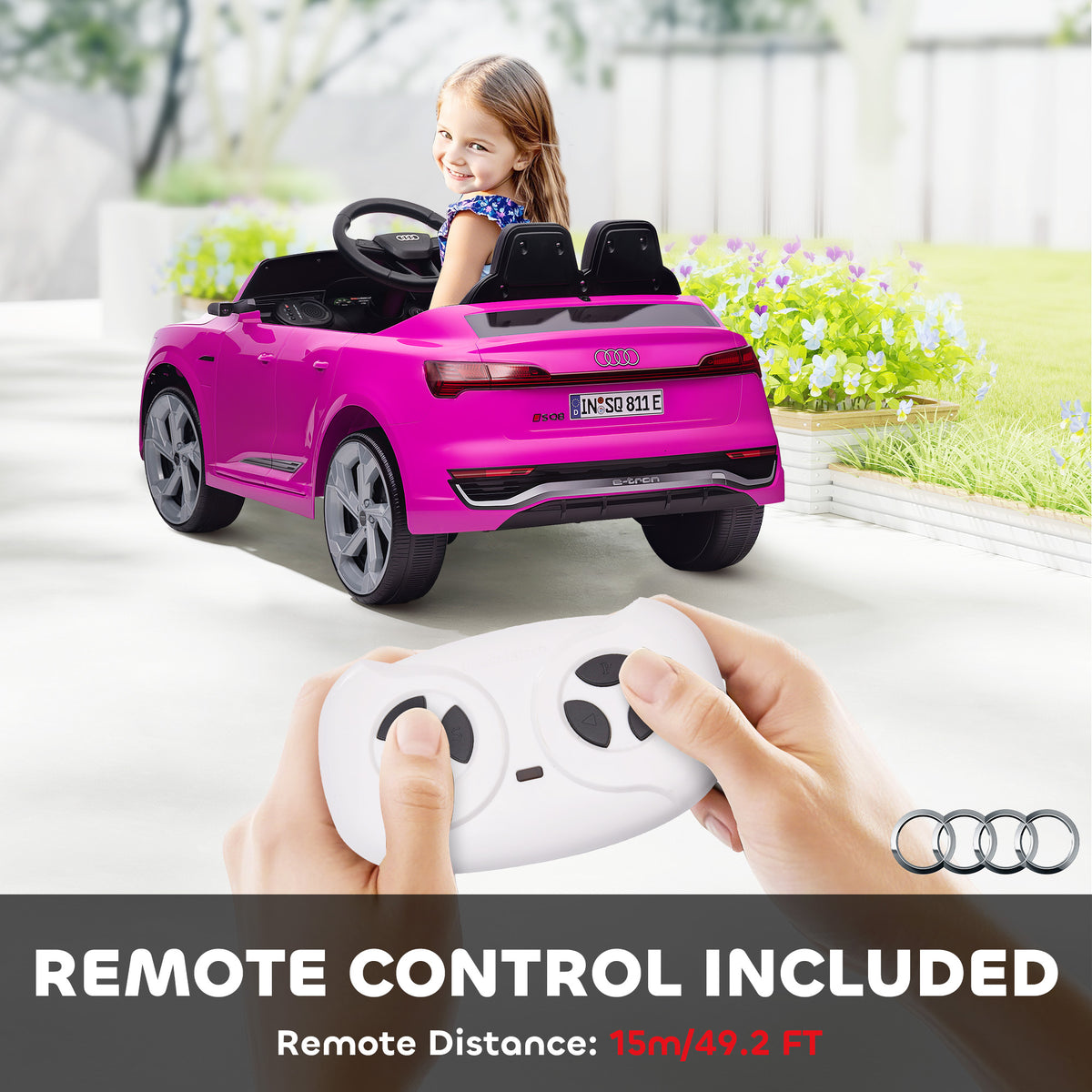 AIYAPLAY Audi Q8 etron Sportback Licensed Ride on Car with Remote Control, Four-Wheel Suspension, Soft Start for Ages 3-4, Pink
