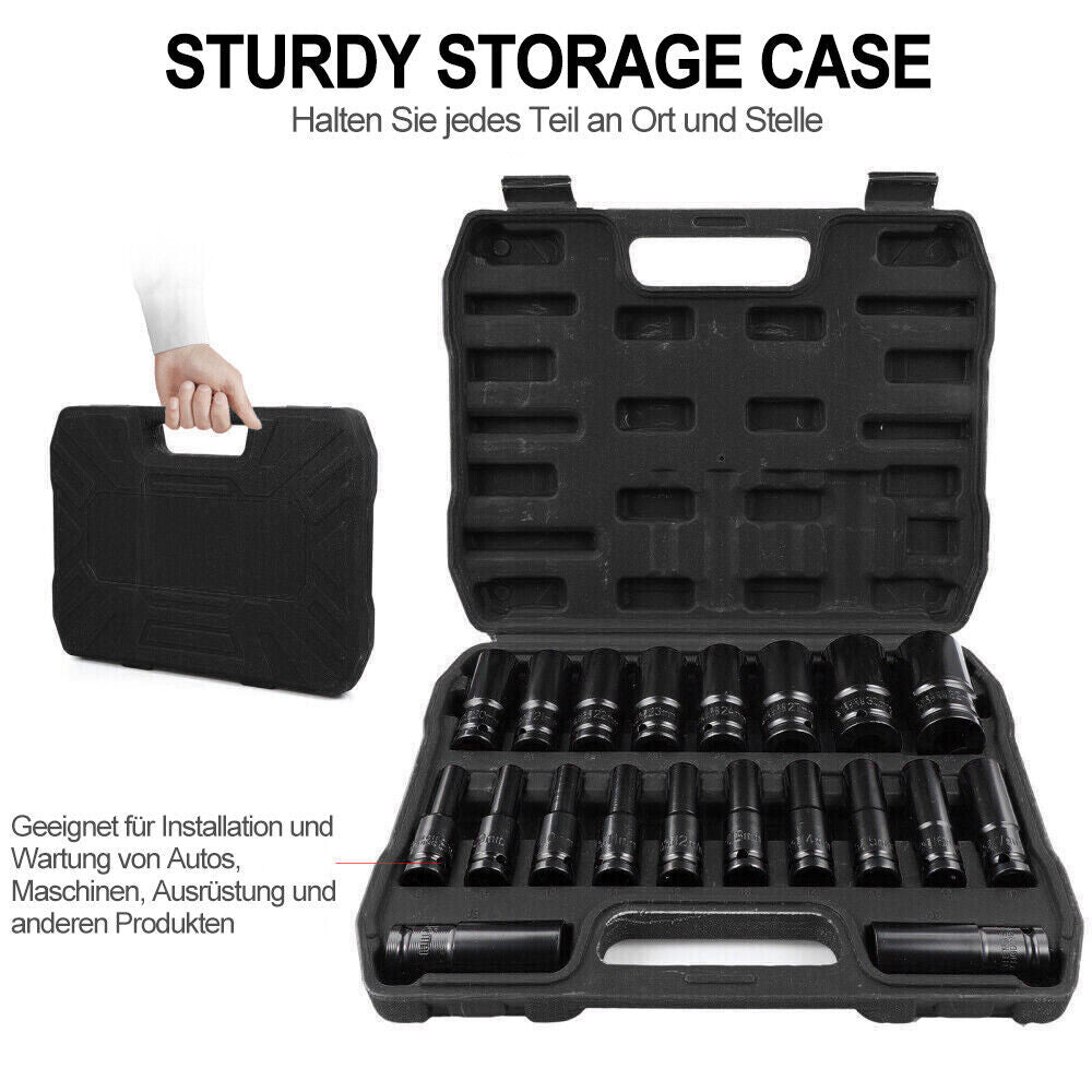 20pcs Deep Impact Socket Set 1/2 Inch Drive 6 Point Metric 8-32mm Heavy Duty UK