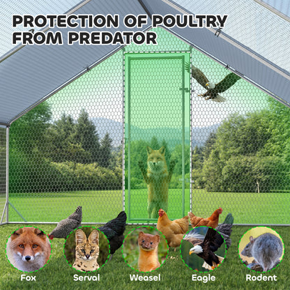 PawHut Chicken Run Galvanised Walk-in Chicken Coop Hen Poultry House Cage Rabbit Hutch with Water-Resist Cover, 3 x 8 x 2m