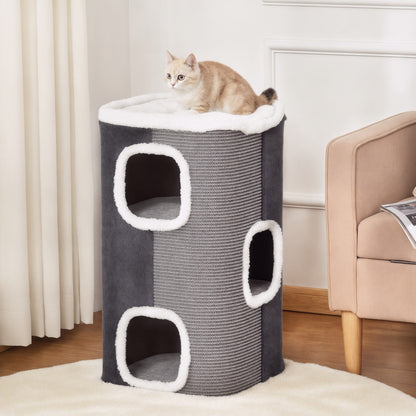 PawHut Cat Barrel Scratching Post Cat Tree for Indoor Cats Kitten Climbing Frame Pet Play Tower Soft Plush & Lamb Fleece Grey