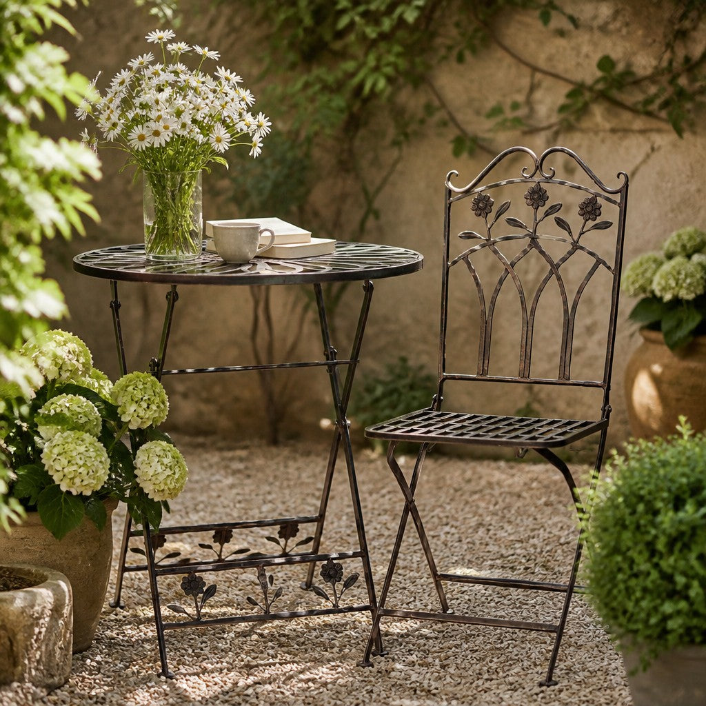 AcaciaHome Durable and Stylish Metal Garden Bistro Set – 3-Piece Outdoor Table and Comfortable Chairs, Durable Iron and Steel Construction, Perfect for Relaxing outdoor and garden