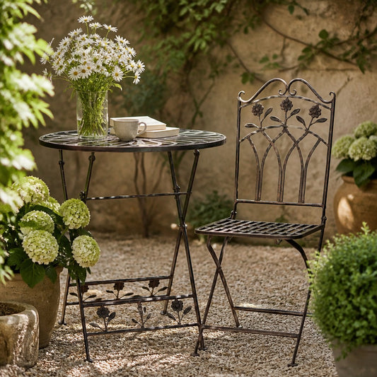 AcaciaHome Durable and Stylish Metal Garden Bistro Set – 3-Piece Outdoor Table and Comfortable Chairs, Durable Iron and Steel Construction, Perfect for Relaxing outdoor and garden