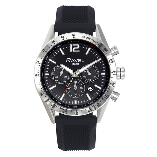 Ravel Mens Fashion Sports 100m Water Resistant Chronograph Dated Dial Rubber Strap Watch RPR-M