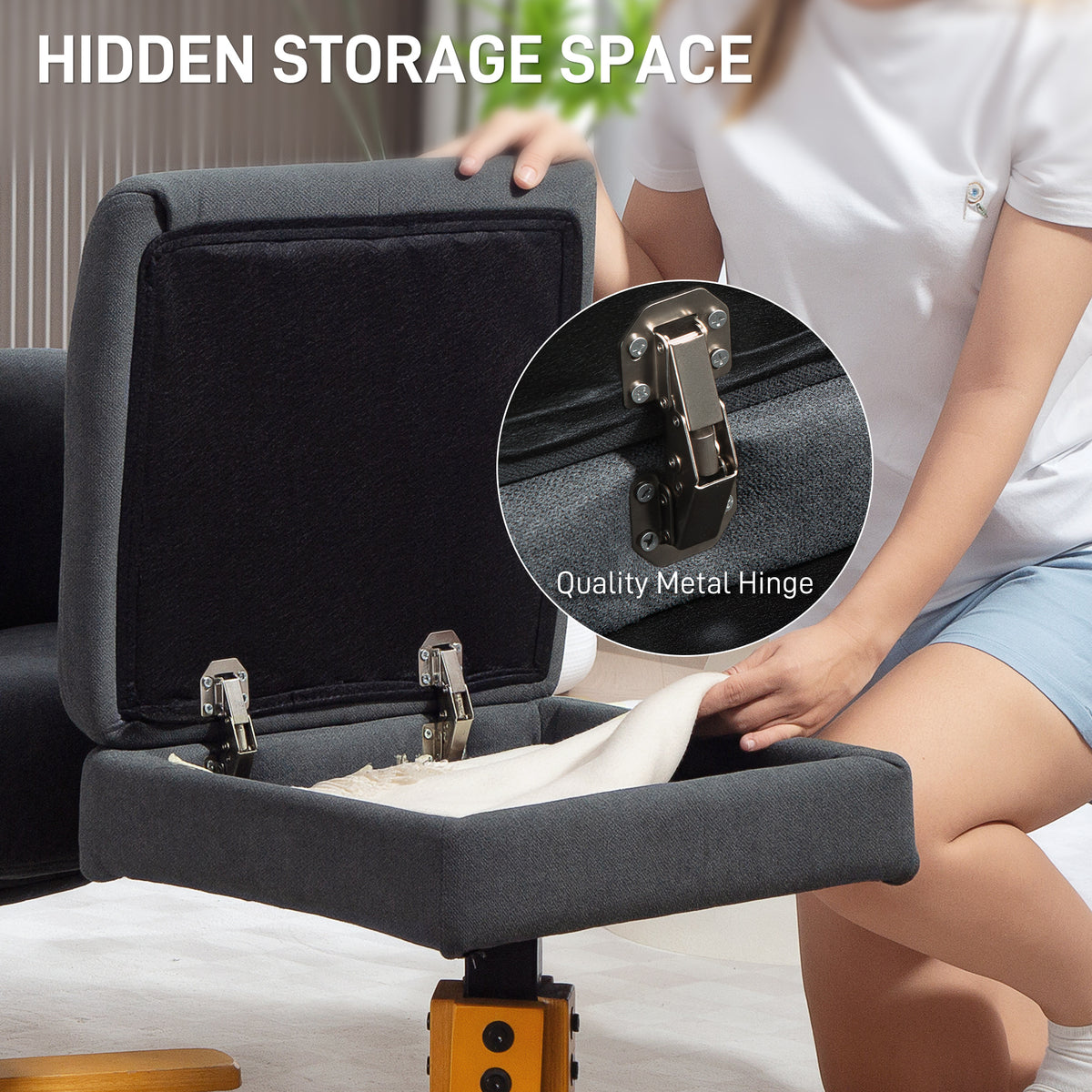 HOMCOM Linen-Look Recliner, with Storage Ottoman - Grey