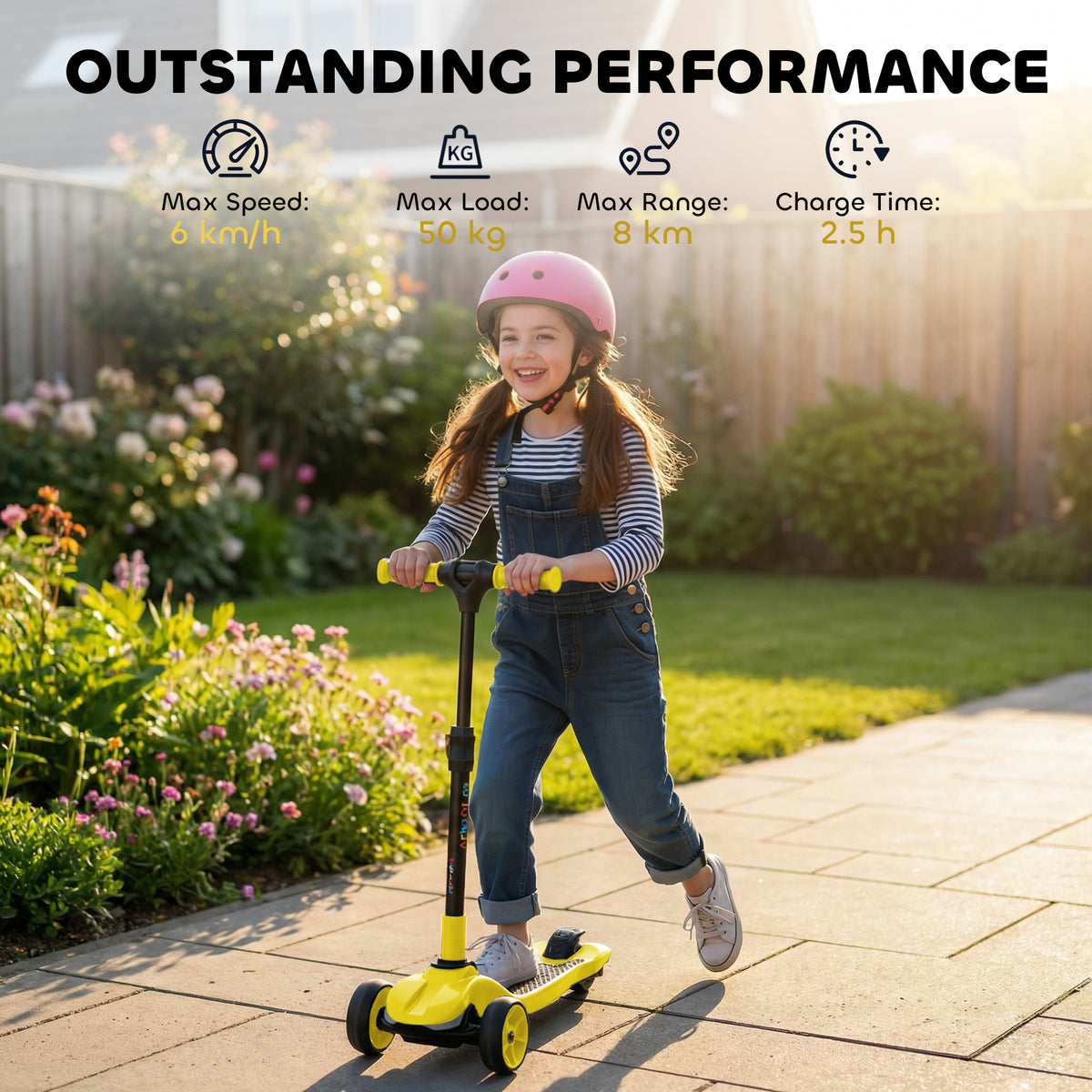 AIYAPLAY Three-Wheel Foldable Electric Scooter for Kids Aged 6-10 Years, Yellow