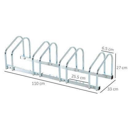 HOMCOM Bike Stand Parking Rack Floor or Wall Mount Bicycle Cycle Storage Locking Stand 110L x 33W x 27H (4 Racks, Silver)