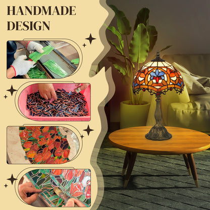 HOMCOM Tiffany Lamp, Stained Glass Table Lamp, Handcrafted Artisan Collectible, Suitable for Living Room and Bedside, Multi-Coloured, Ф25 x 45Hcm, Zinc Alloy.