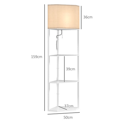 HOMCOM Corner Floor Lamp with Shelves, Tall Standing Lamps for Living Room, with Pull Chain Switch Bulb not Included, White