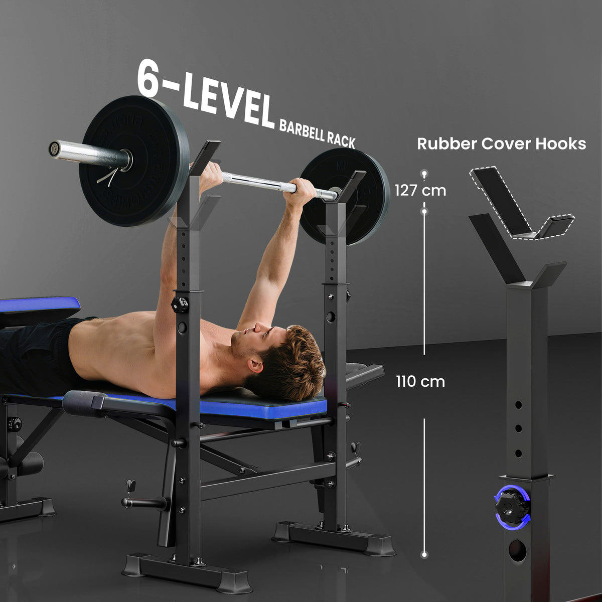HOMCOM Adjustable Weight Bench with Leg Extension, Barbell Rack, Preacher Curl Pad, Butterfly, Multi-Function Home Gym Bench for Strength Training, Blue