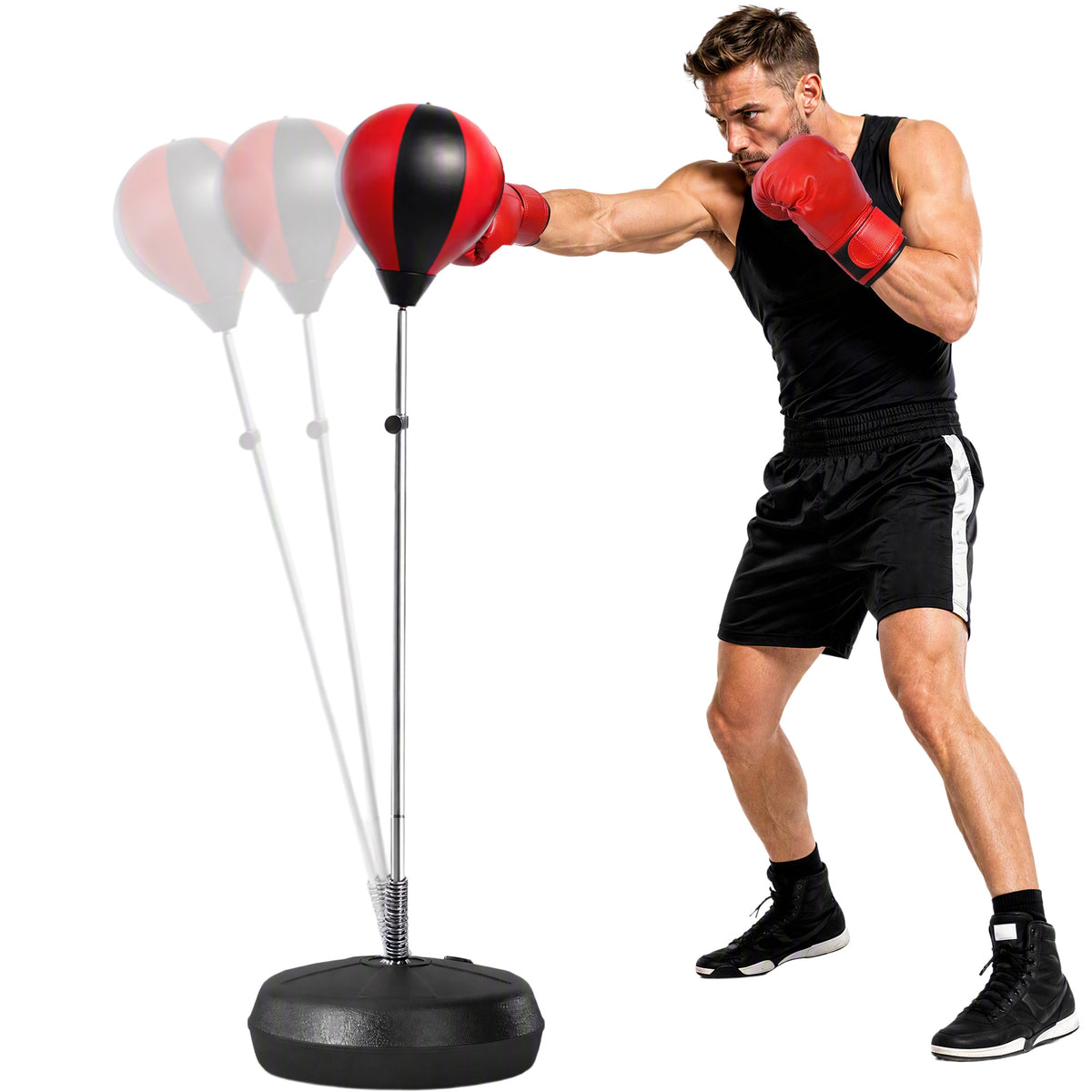 HOMCOM Punching Bag with Stand, 126-144 cm Height Adjustable Boxing Set Free Standing Speed Bag with Gloves and Air Pump for Teenagers Home Gym Workout