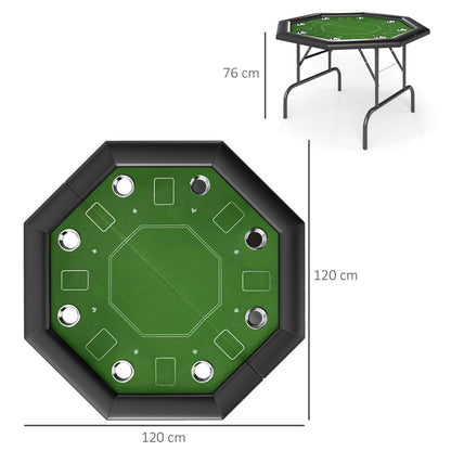 SPORTNOW 8 Player Folding Poker Table, Portable Octagon Blackjack Table with Cup Holders, Padded Edge, Green