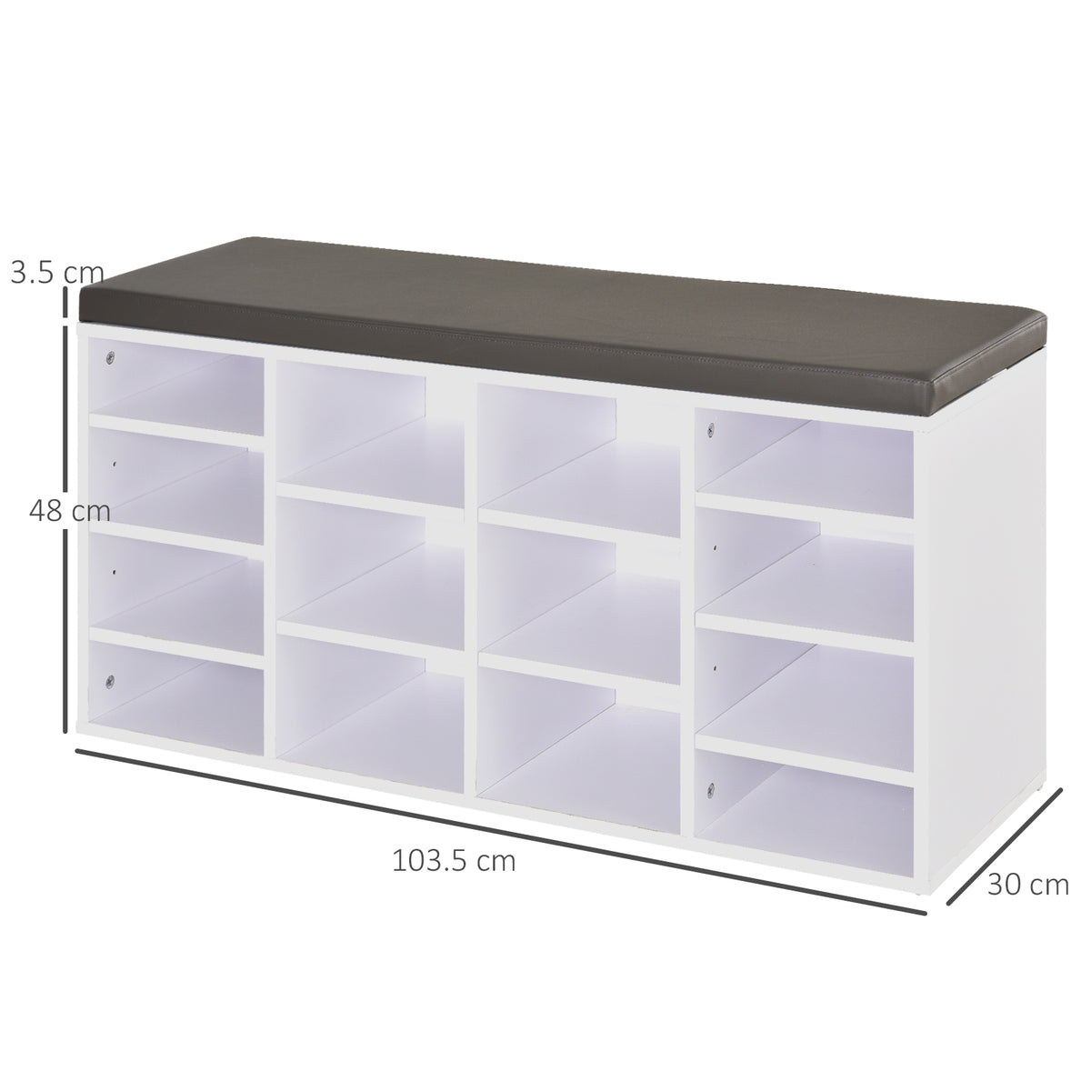 HOMCOM Multi-Storage Shoe Rack with 14 Compartments Cushion Moving Shelves, Solid Frame Foot Pads, White