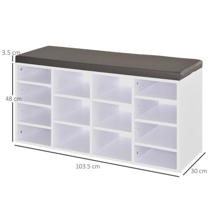 HOMCOM Multi-Storage Shoe Rack with 14 Compartments Cushion Moving Shelves, Solid Frame Foot Pads, White