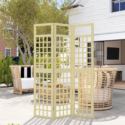 Outsunny 3-Panel Garden Privacy Screen, Freestanding Foldable Wooden Outdoor Divider/Trellis, Decorative Privacy Screen for Garden Patio, 120 x 170 cm, Natural Wood Finish