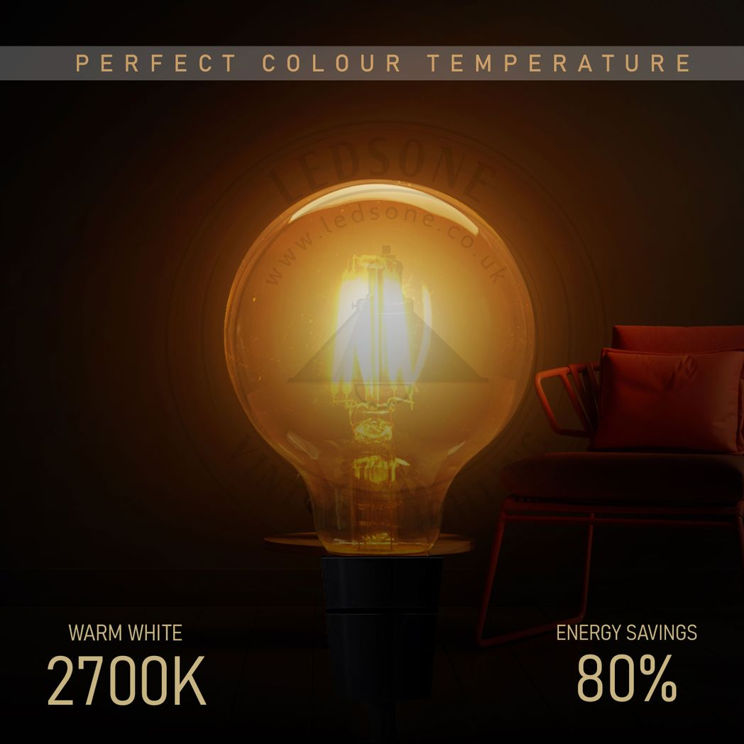 G95 E27 4W Edison Style LED filament  shape Retro 2700K Warm white screw bulbs