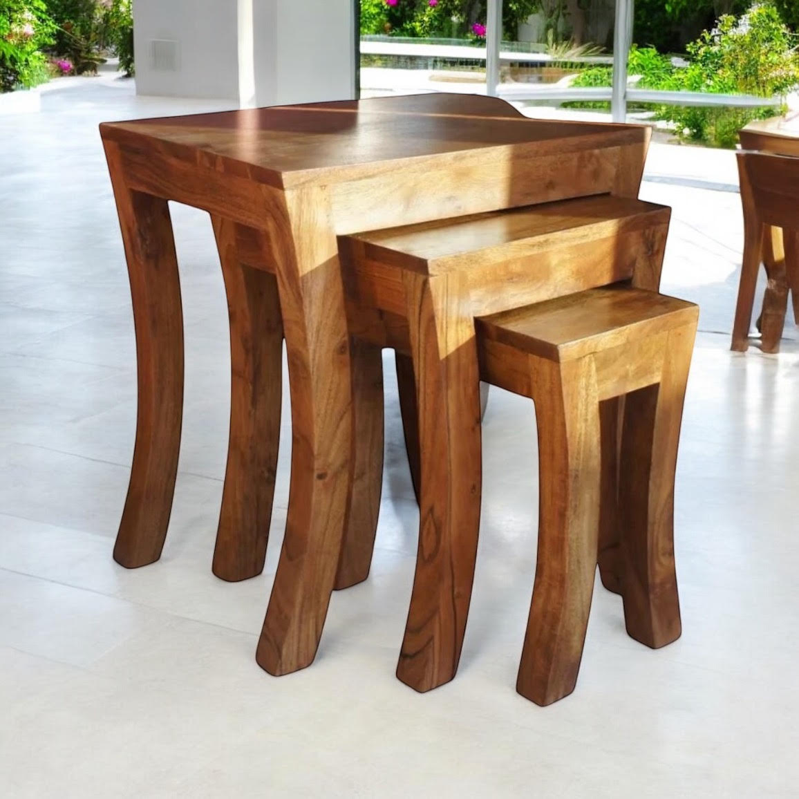 AcaciaHome Durable and Stylish 45CM Set of 3 Nesting Tables - Compact, Sturdy, and Elegant Wood Design for Space-Saving Solutions - Perfect for Living Rooms, Bedrooms, and Offices (50CM)