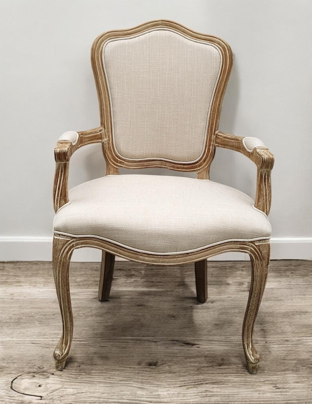 Louis French Country Style Dining Chair – Washed Oak Frame with Cream Linen Upholstery, Elegant High Back Design, Fully Assembled Comfortable Seating for Dining Room, Bedroom, or Décor (Cream)