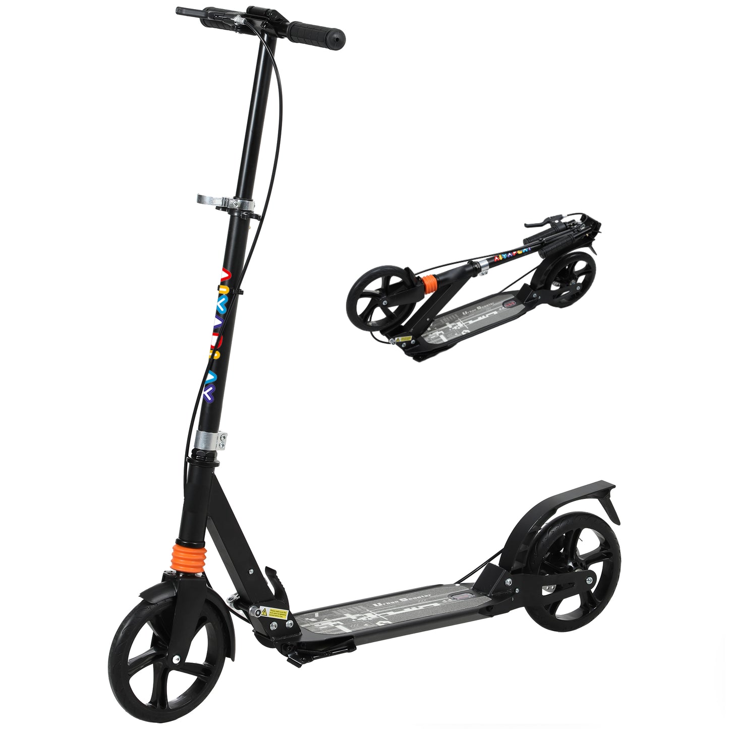 AIYAPLAY Kids Scooter, Foldable Kick Scooter w/ Adjustable Handlebar, Black
