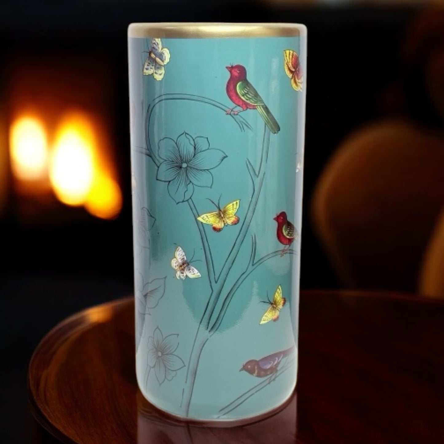 AcaciaHome Modern & Classic Ceramic 18” Tall Floral Design Umbrella Stand – Multi-Functional Holder or Decorative Vase with Durable Glazed Finish for Home, Office (Blue Butterfly & Birds Design)