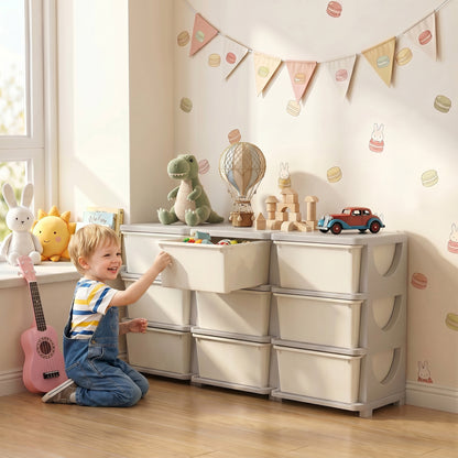 HOMCOM Kids Storage Unit, with Nine Drawers - Cream