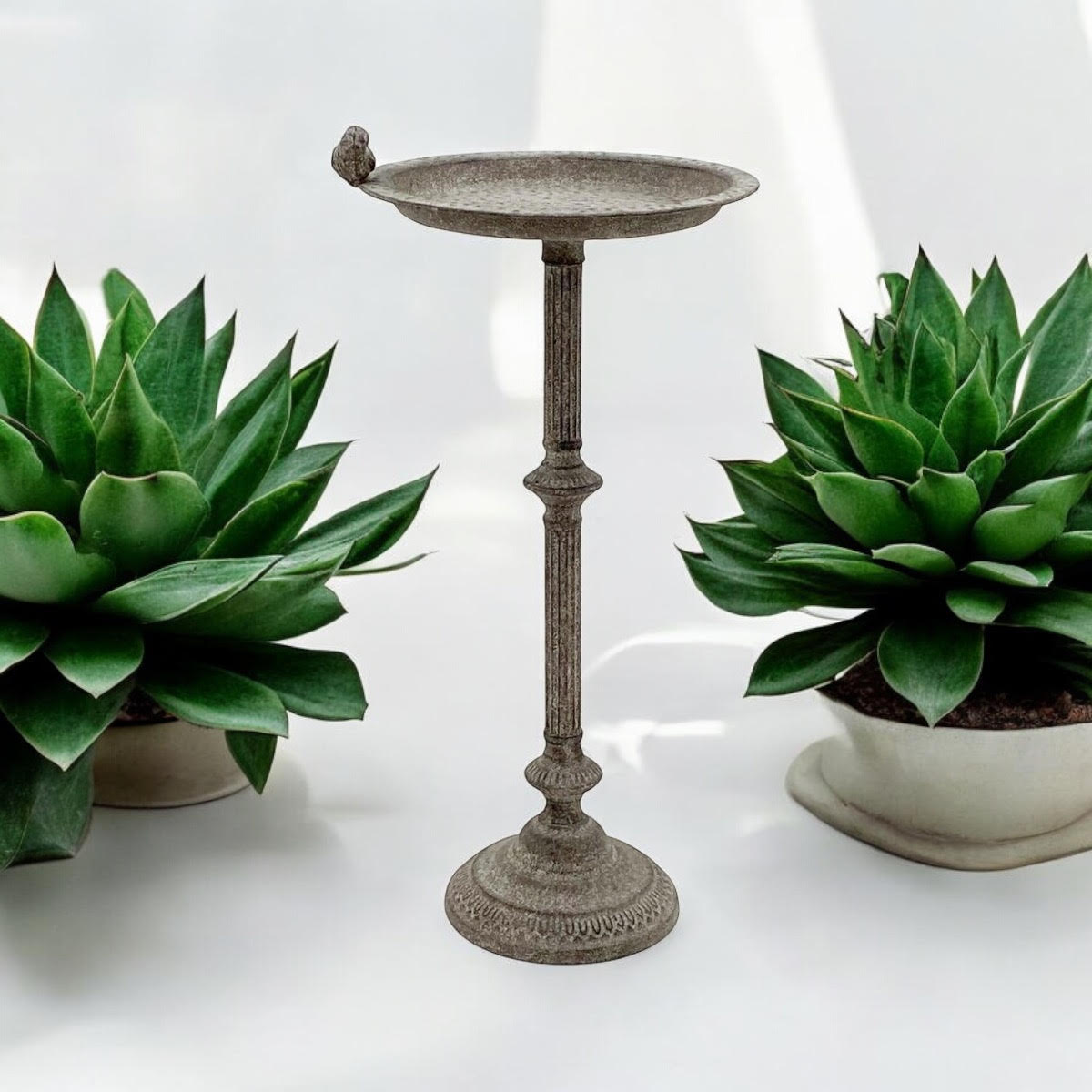 Antique Iron Metal Feeder Birdbath with Hand-Finished Distressed Design - Stylish Outdoor Décor for Bird Lovers with Standalone Garden Ornament and Feeder Bowl & Stand (Stand Design - 65cm)