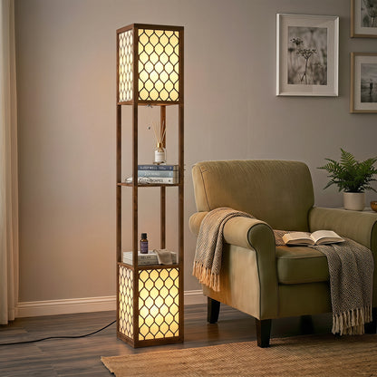 HOMCOM Duo Light Floor Shelves - Rustic Brown
